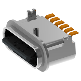 XB-TYPE C 6P waterproof base on board L=6.65mm (with steel sheet) (zinc alloy shell exposed 0.95)